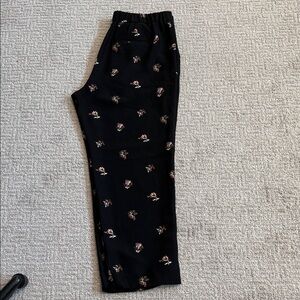 Ann Taylor Black Floral Straight-Leg Elastic Waist Pants